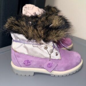 Lavender and Gray Fur-Lined Timberland Boots